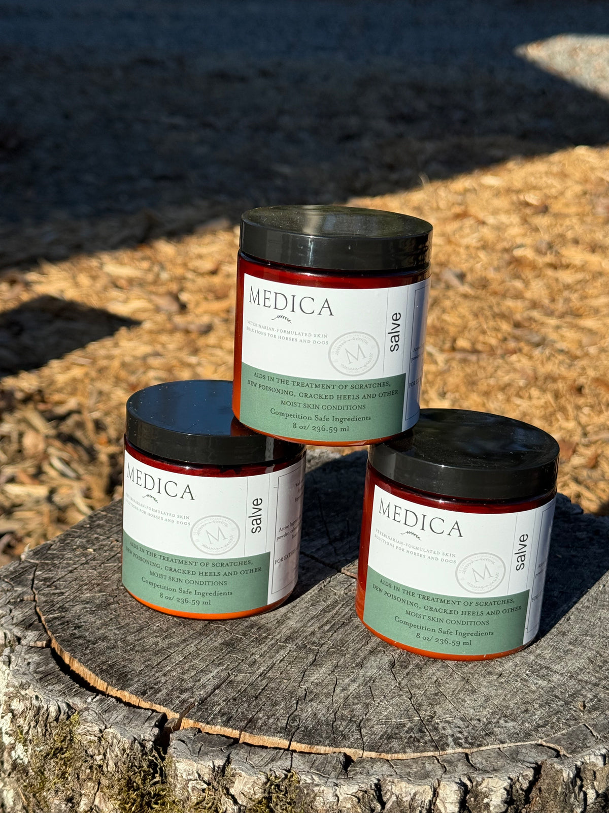Three jars of Medica Healing Salve for sweet itch season